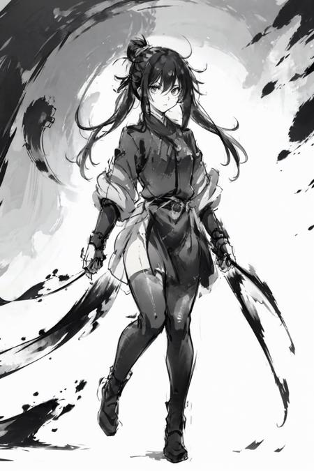 03011-1056541062-masterpiece, best quality,1girl,standing, black hair bun,cold face, full body, (front),monochrome, greyscale,mo,ink splash.png